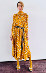 Turtleneck Trapeze - Floral Dress Mustard