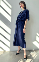 Navy Blue Drape Dress