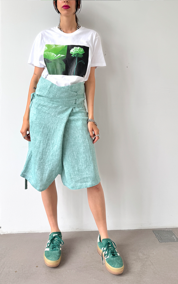 Wide Leg Linen Pants - Short