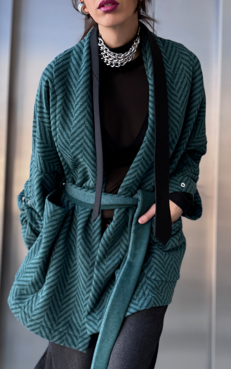 Sweatshirt Kimono - Short Emerald Green