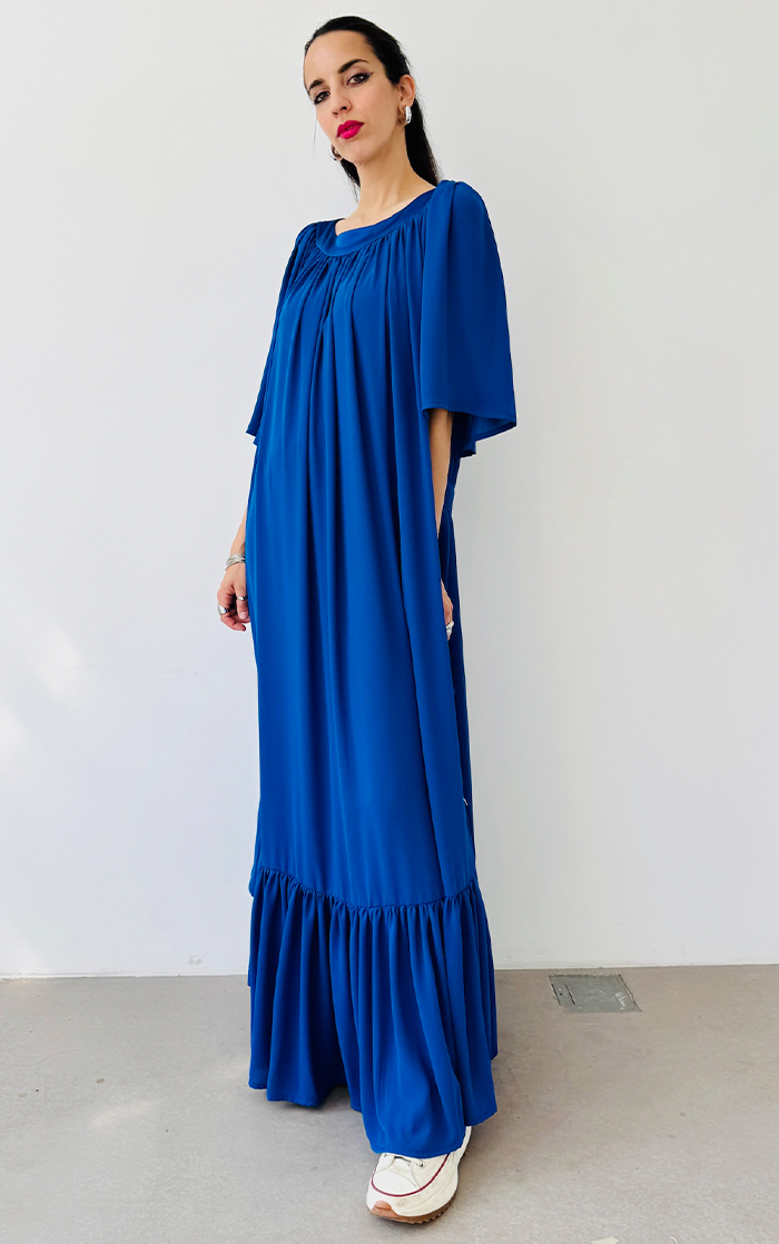 Ruffle Dress Long - Blue