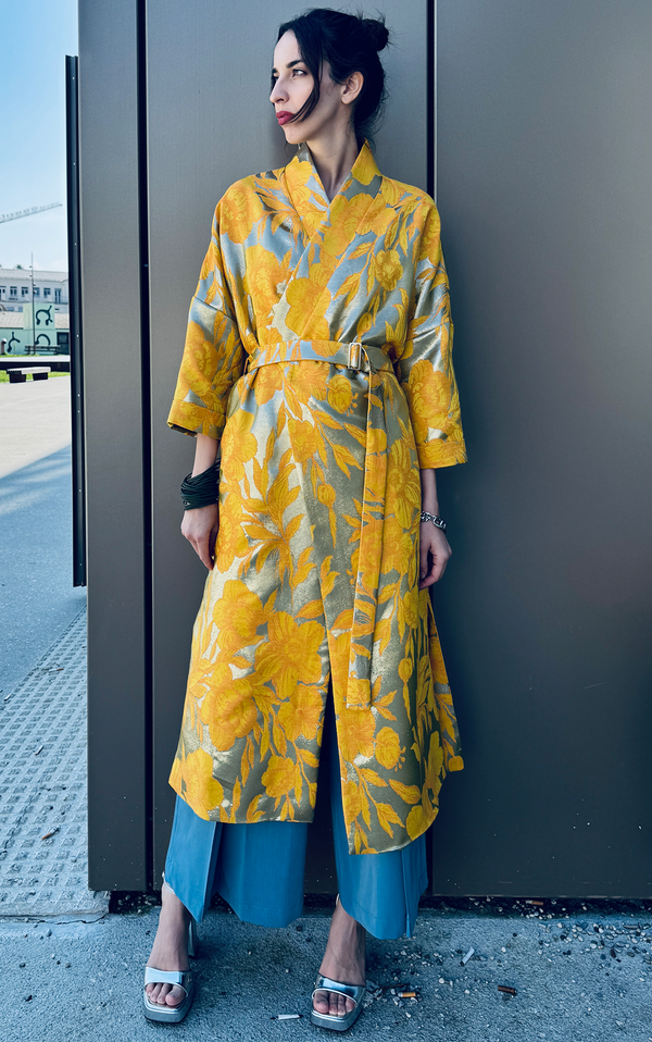 Golden Bloom Brocade Kimono