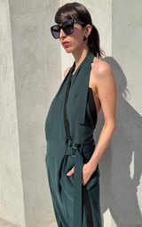 Asym Open Back Jumpsuit - Forest Green