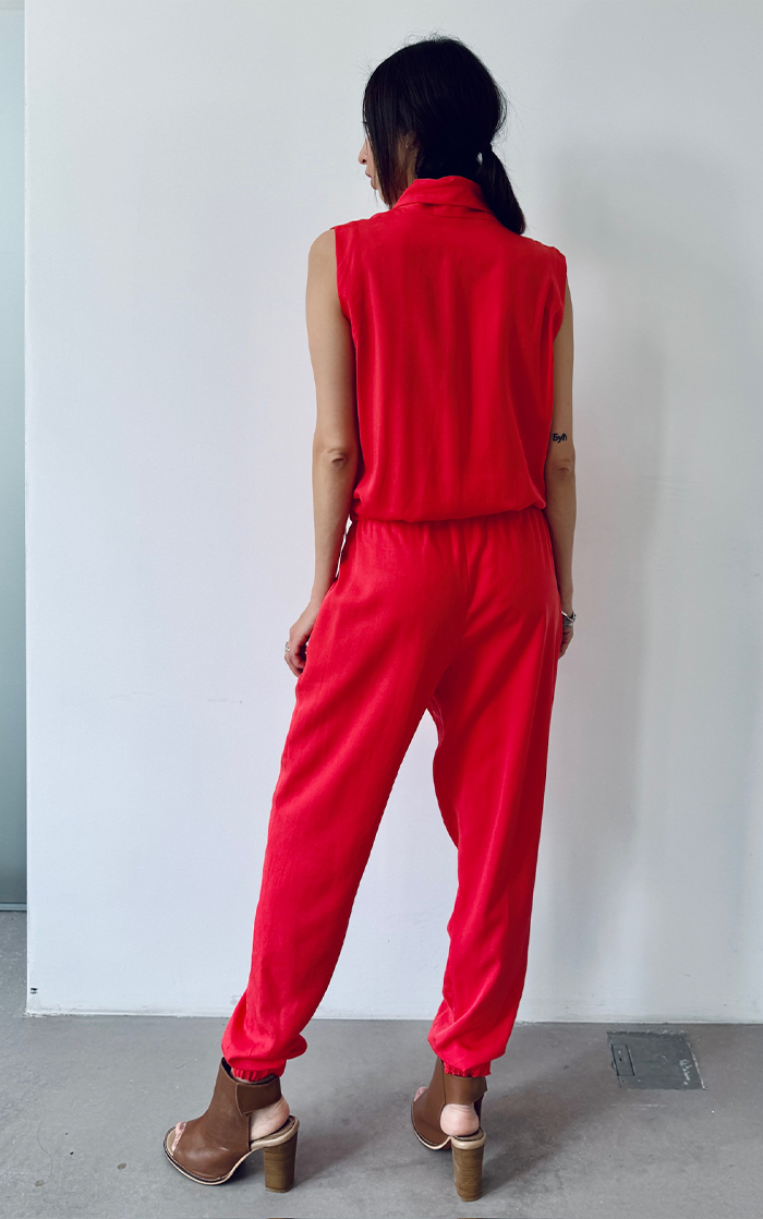 Asym Drape Jumpsuit - Coral