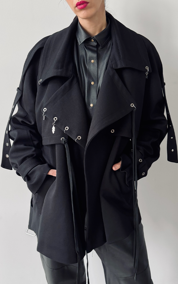 Pierced Trench Jacket - Black