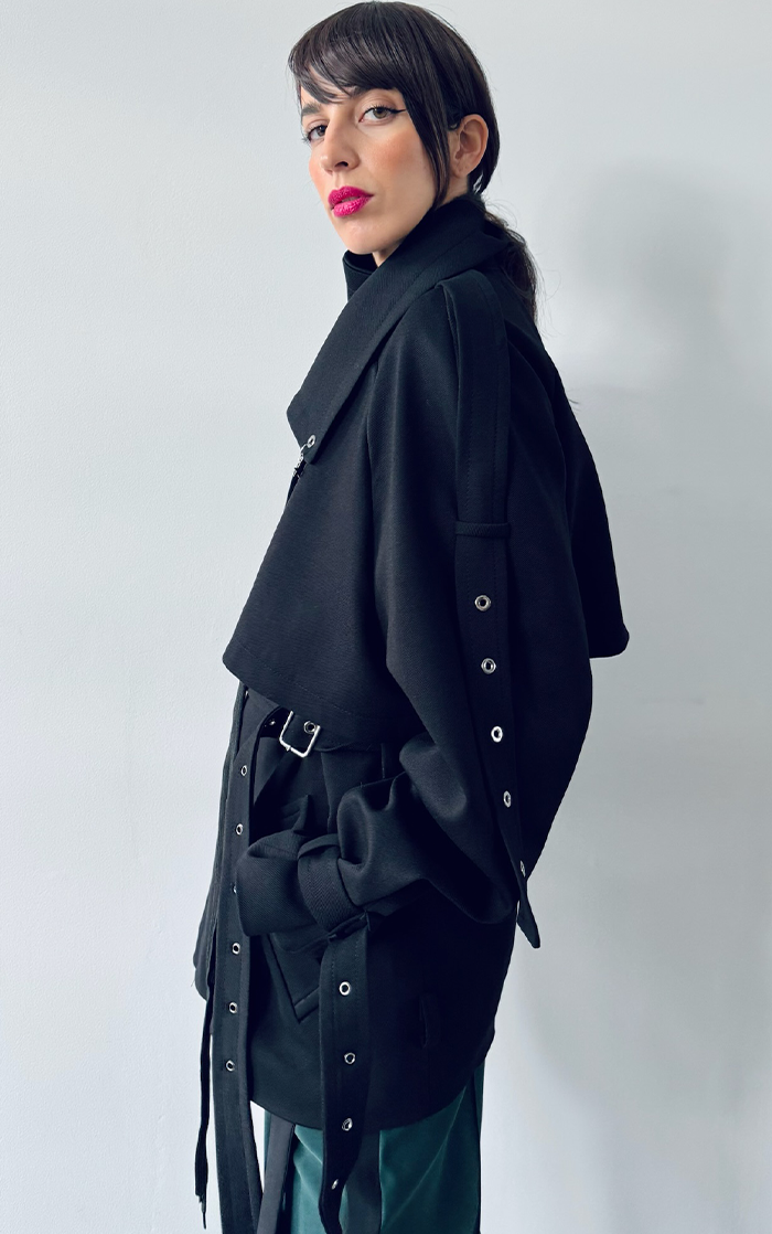 Pierced Trench Jacket - Black