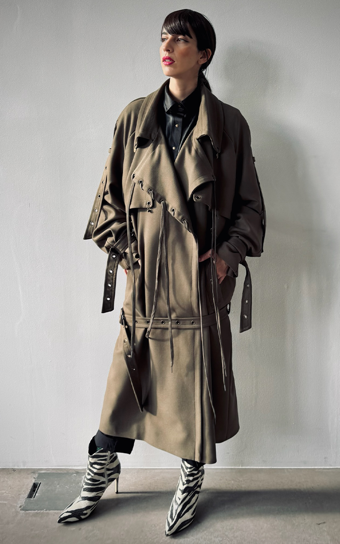 Pierced Trench Coat - Olive Green