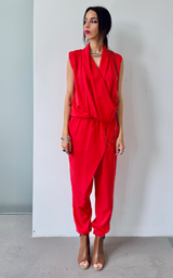 Asym Drape Jumpsuit - Coral