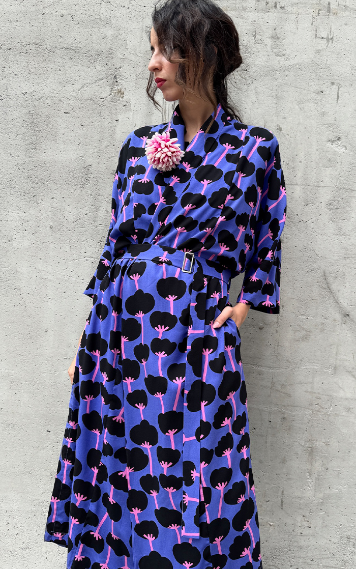 Wild Poppy Long Kimono - Violet