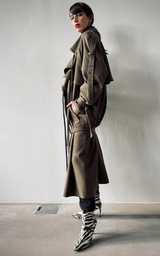Pierced Trench Coat - Olive Green