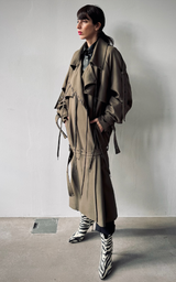 Pierced Trench Coat - Olive Green