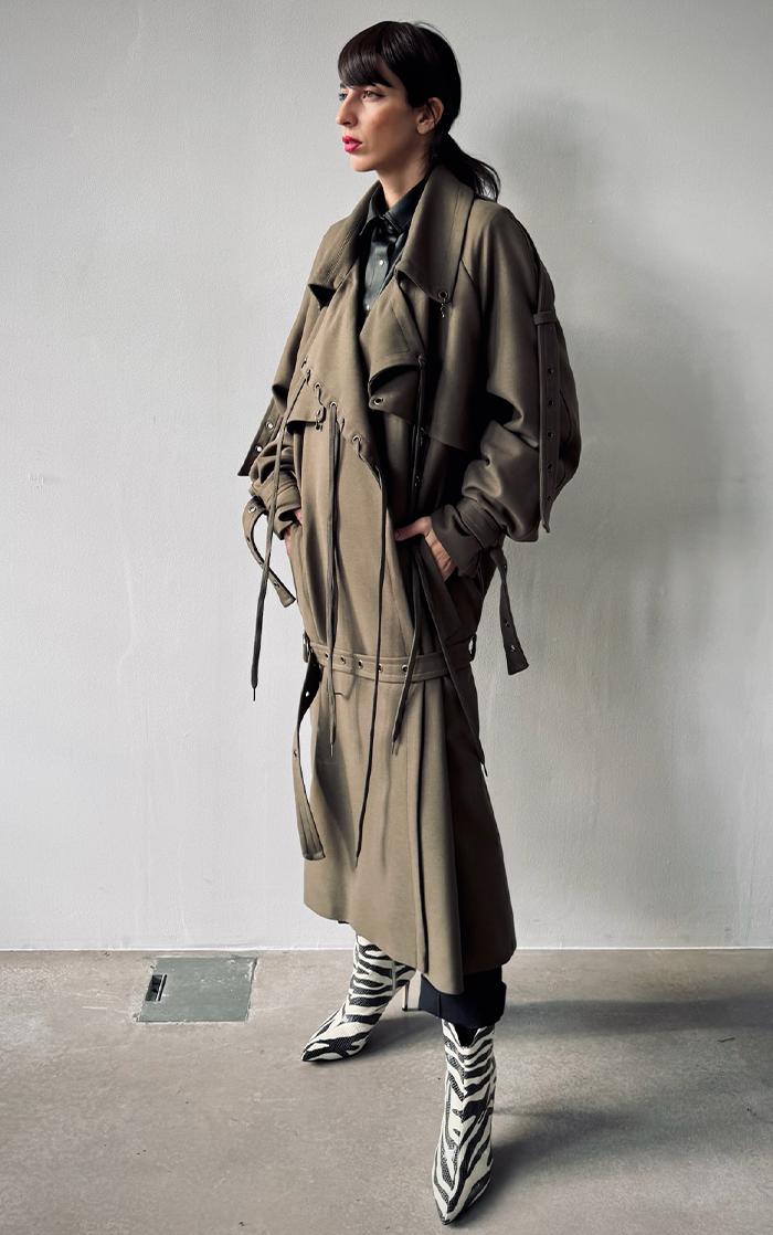 Pierced Trench Coat - Olive Green
