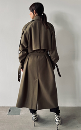 Pierced Trench Coat - Olive Green