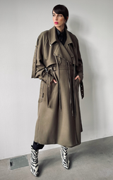 Pierced Trench Coat - Olive Green