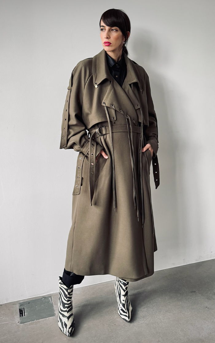 Pierced Trench Coat - Olive Green