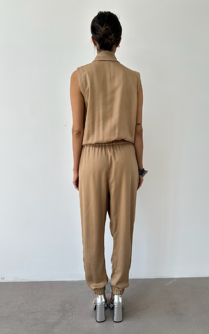 Asym Drape Jumpsuit - Beige