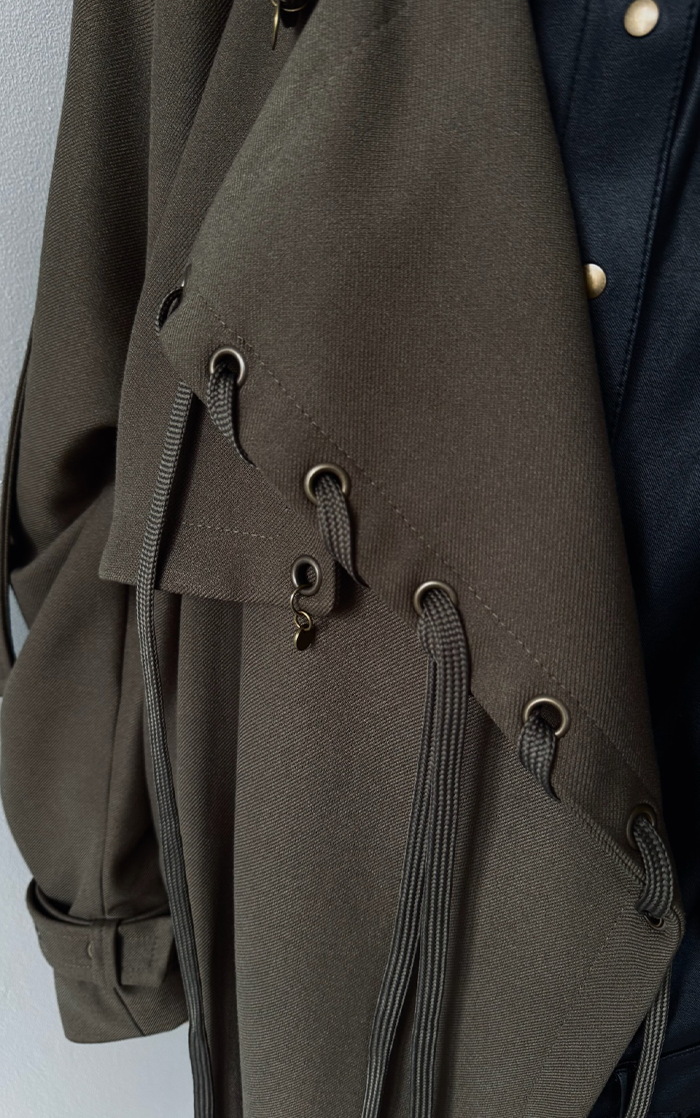 Pierced Trench Coat - Olive Green