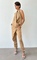 Asym Drape Jumpsuit - Beige