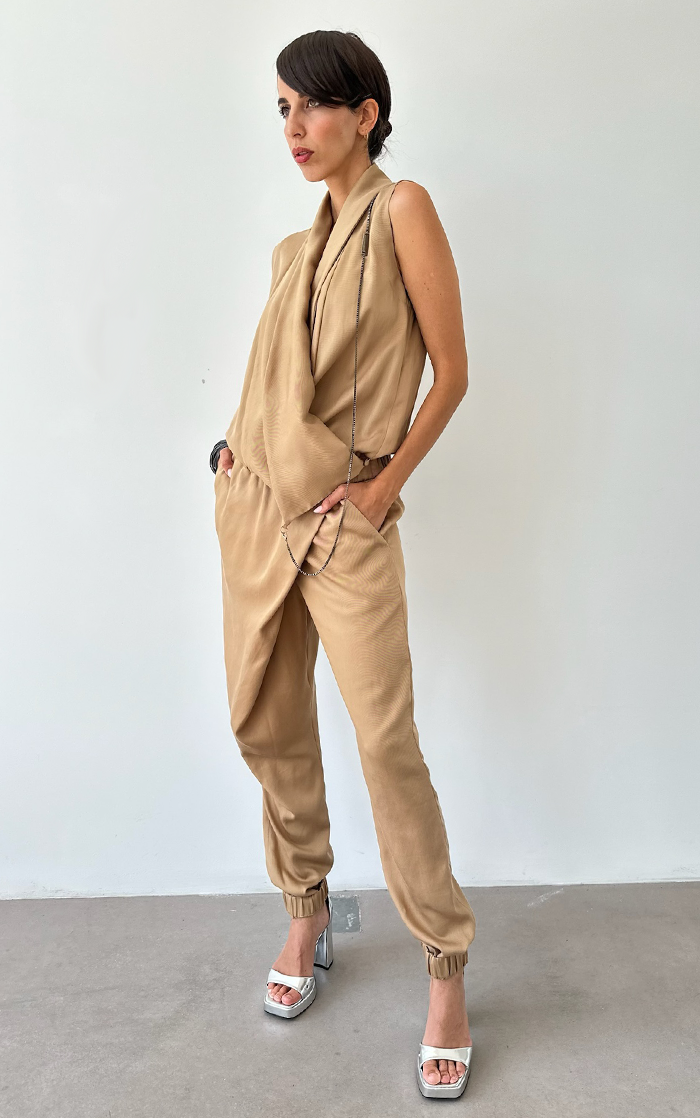 Asym Drape Jumpsuit - Beige