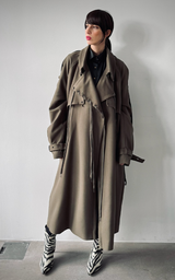 Pierced Trench Coat - Olive Green