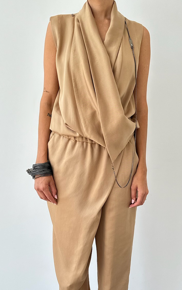 Asym Drape Jumpsuit - Beige