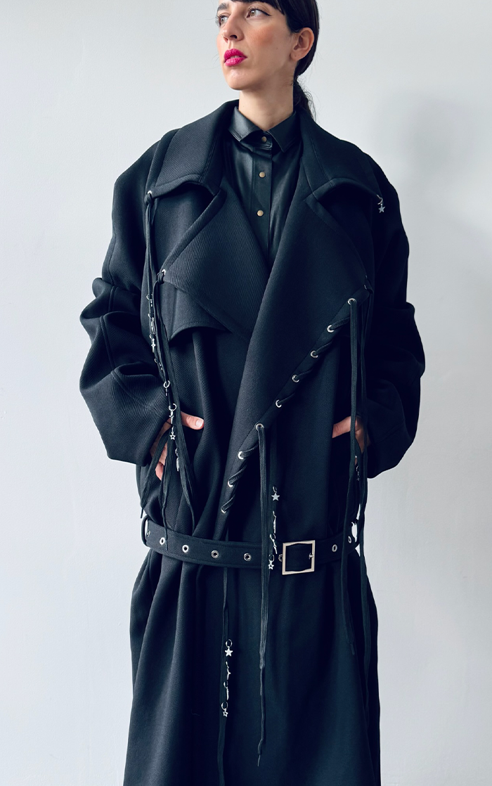 Pierced Trench Coat - Black