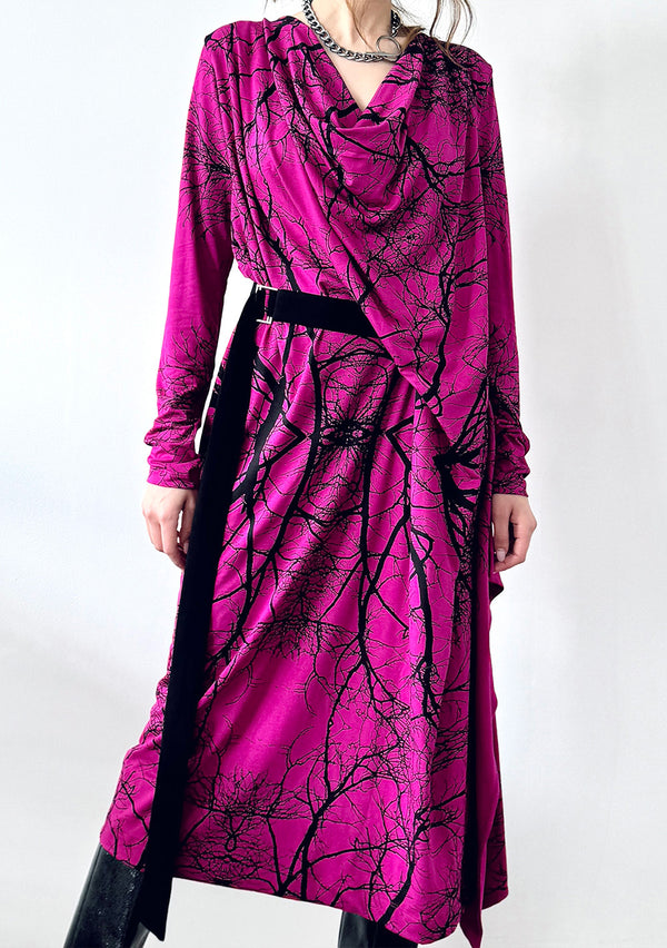Drape Dress - Fuchsia Forest - Long Sleeves