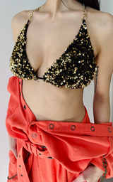 Sequin Triangle Bra - Gold