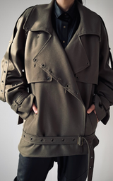 Pierced Trench Jacket - Olive Green