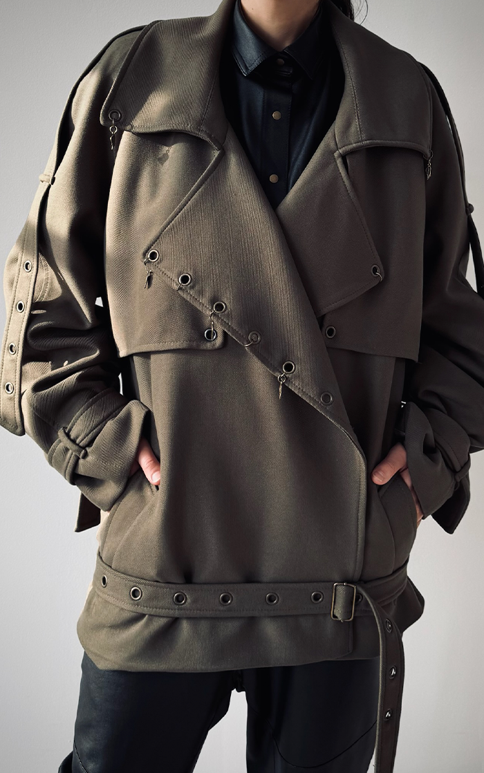 Pierced Trench Jacket - Olive Green