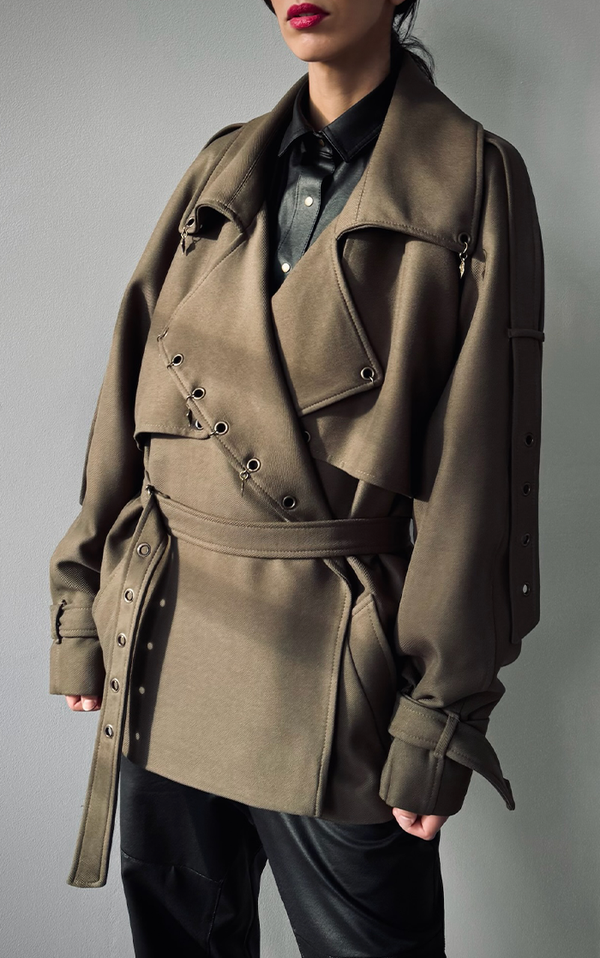 Pierced Trench Jacket - Olive Green