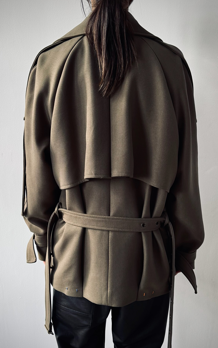 Pierced Trench Jacket - Olive Green