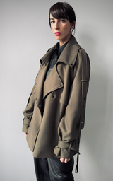 Pierced Trench Jacket - Olive Green