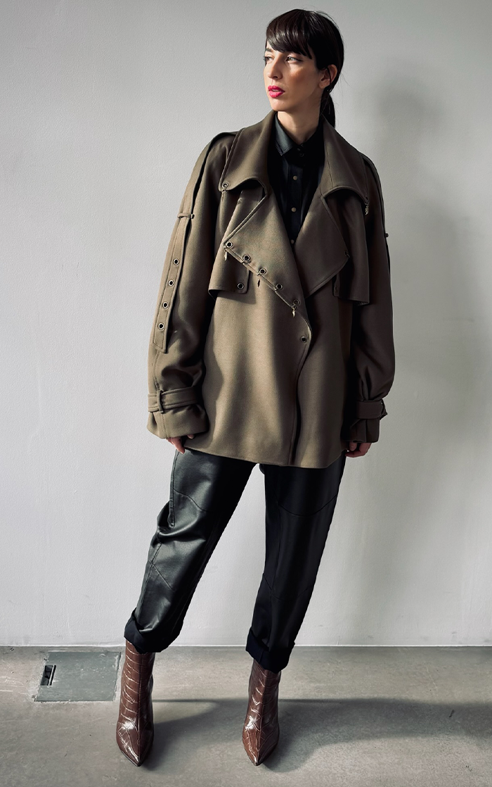 Pierced Trench Jacket - Olive Green