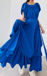Ruffle Dress Long - Blue