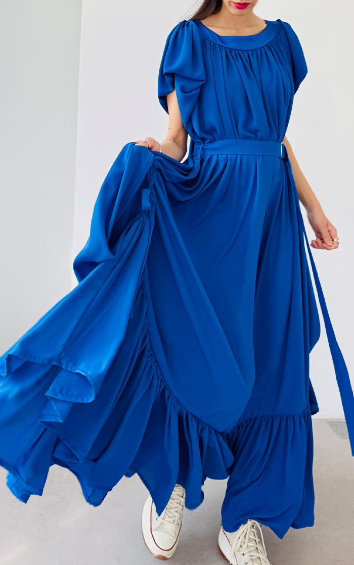 Ruffle Dress Long - Blue