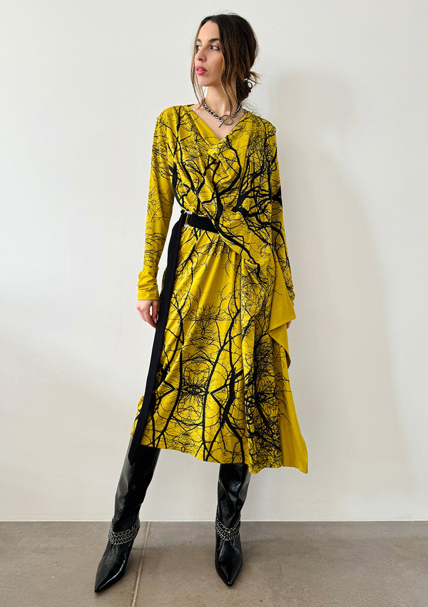 Drape Dress - Yellow Forest - Long Sleeves