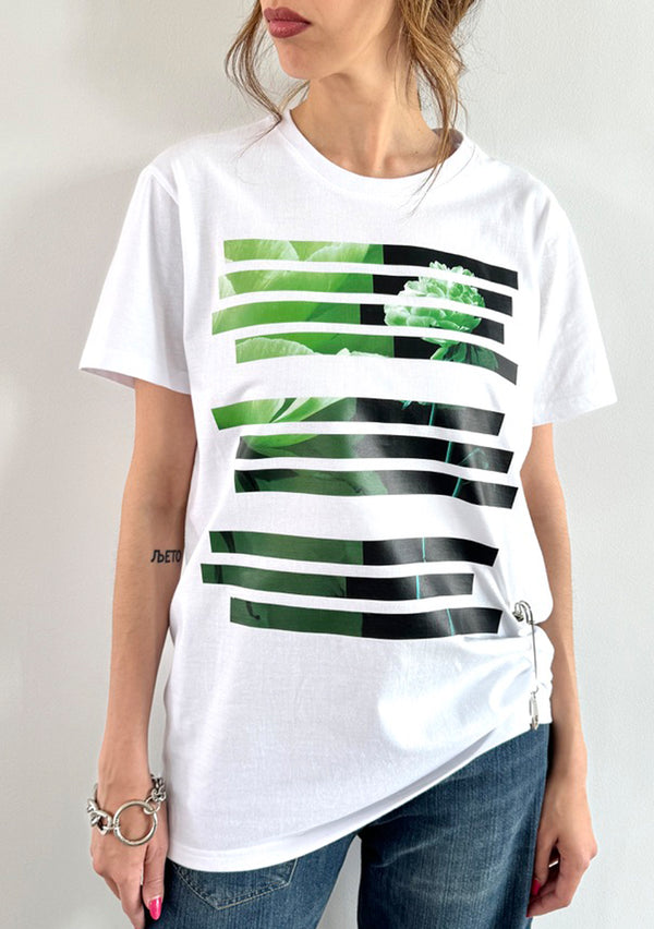 White T-shirt - Green Rose