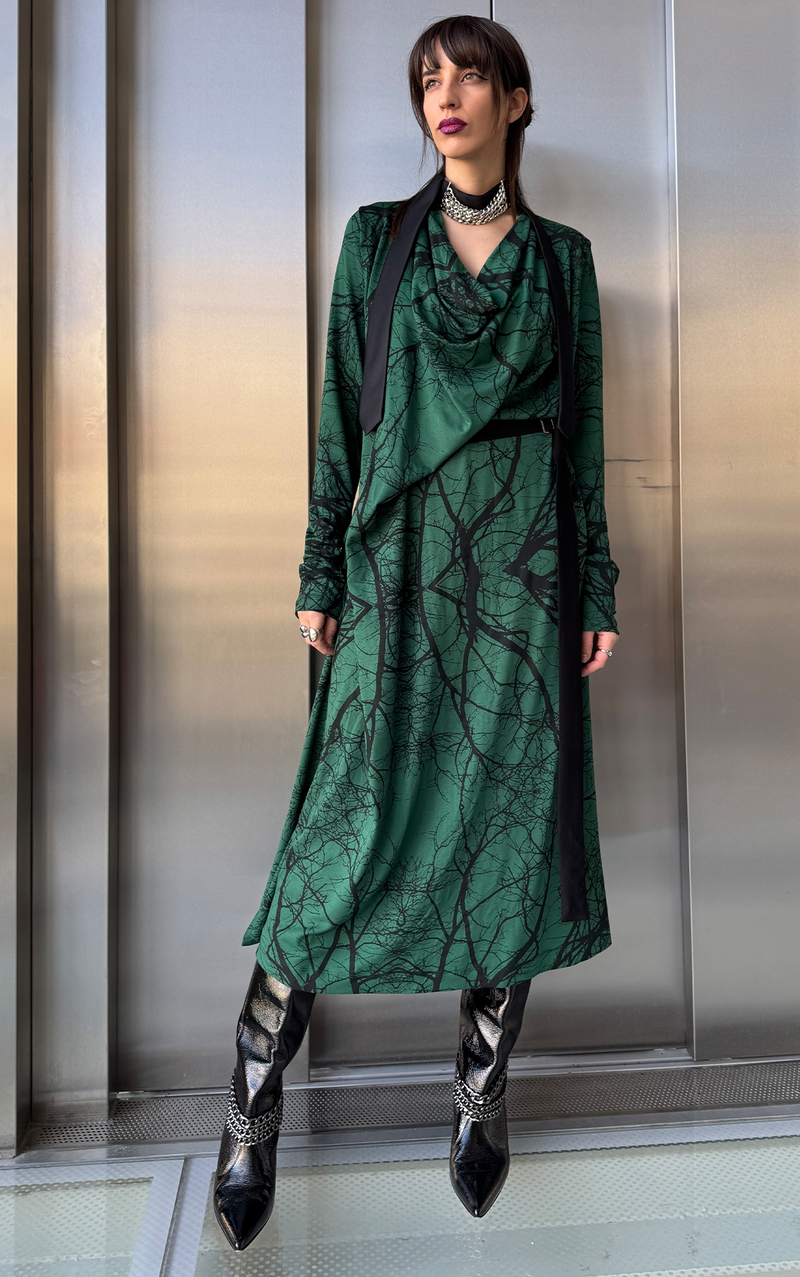 forest green dress long sleeve Forest Green Long Sleeve Pleated Maxi Dress