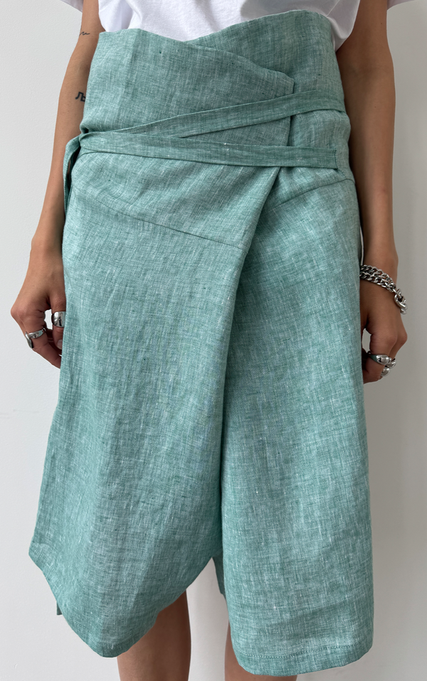 Wide Leg Linen Pants - Short
