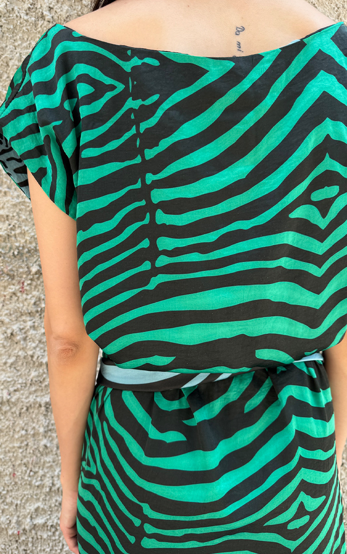 Zebra Wrap Dress - Blue/Green