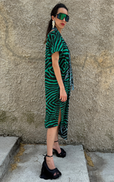 Zebra Wrap Dress - Blue/Green