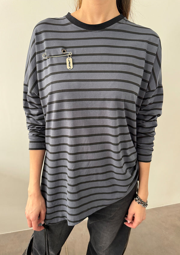 Asym Stripe Shirt - Grey