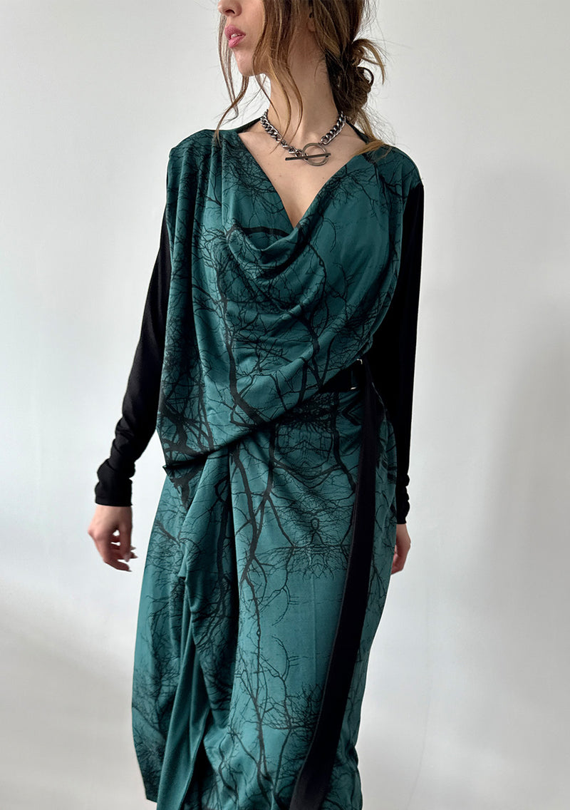 Drape Dress - Green Forest - Long Sleeves