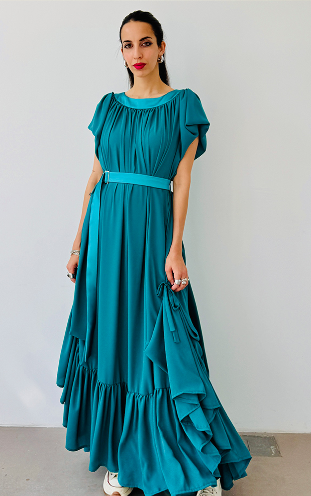 Ruffle Dress Long - Turquoise