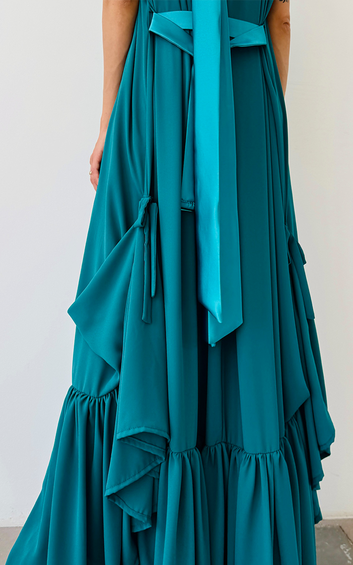 Ruffle Dress Long - Turquoise