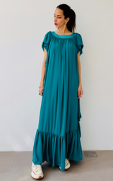 Ruffle Dress Long - Turquoise