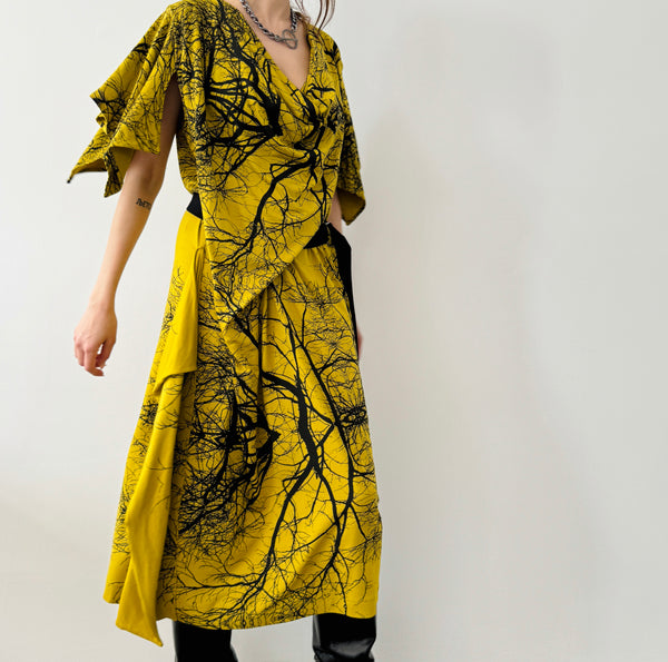 Drape Dress - Yellow Forest - Short Sleeves