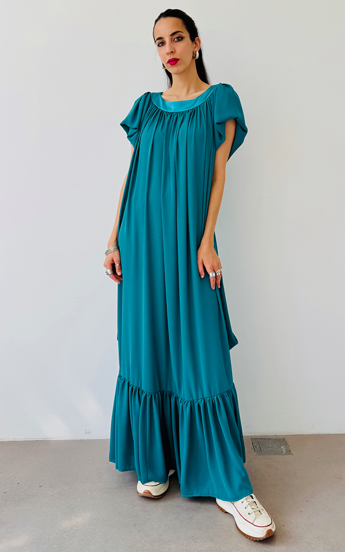 Ruffle Dress Long - Turquoise
