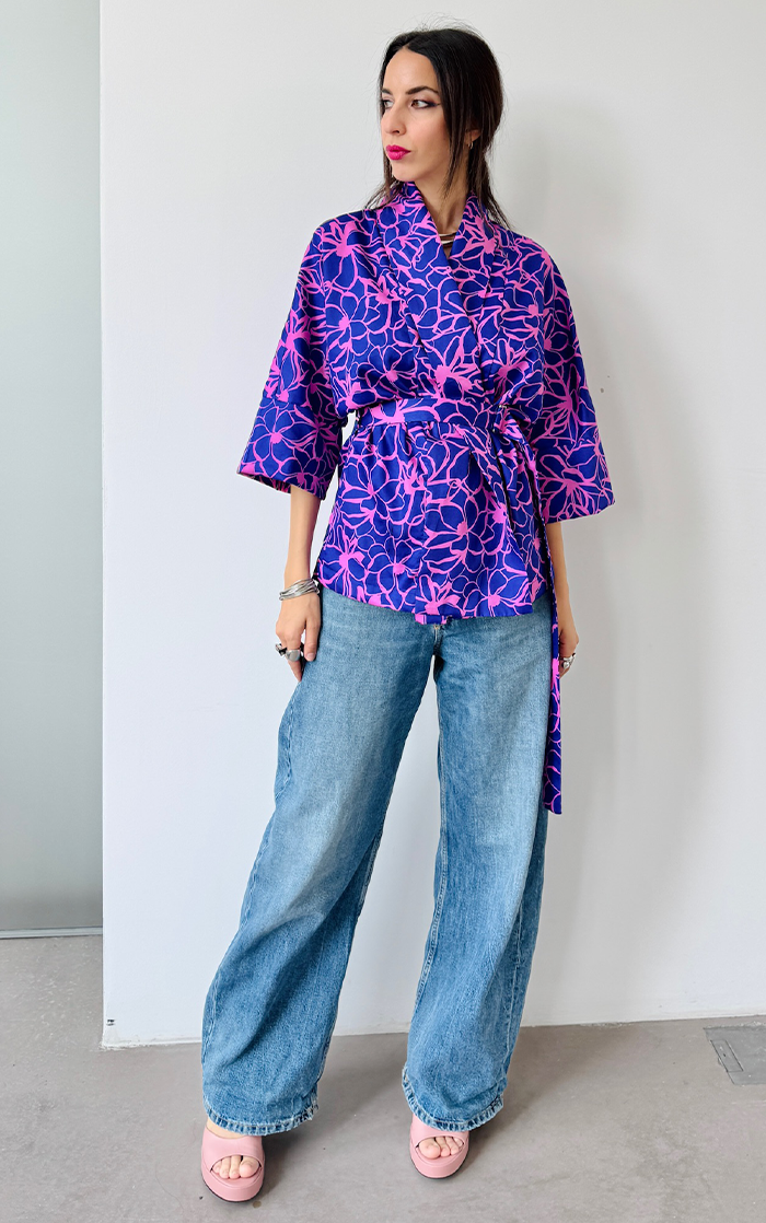 Flower Kimono - Blue/Pink